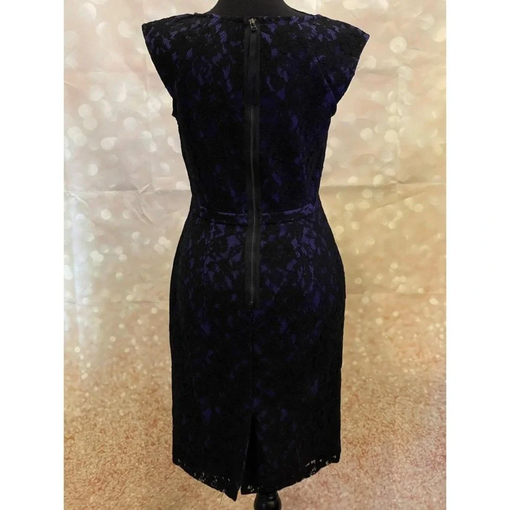 Simply Vera Vera Wang 2 Purple/Black‎ Lace Knee Length BodyCon Zipper Back - Picture 4 of 7
